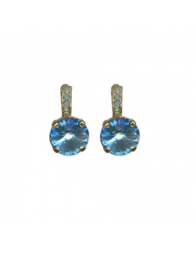 Large Embellished Single Stone Leverback Earrings in "Forget Me Not" - Yellow Gold Comparez plus de prix