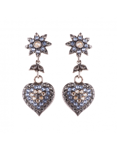 Flower and Heart Dangle Leverback Earrings in "Morning Mist" - Antique Silver Les magasins à Paris