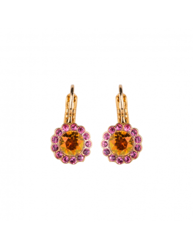 Medium Rosette Leverback Earrings in "Bougainvillea" - Rhodium en linge